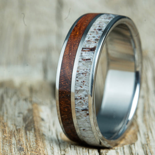 Bubinga wood ring with Antler inlay