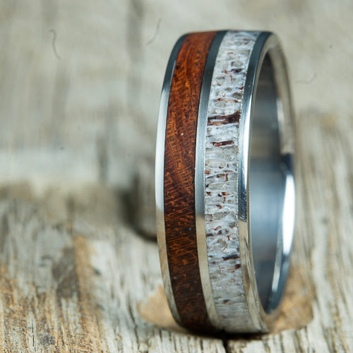 Bubinga wood ring with Antler inlay