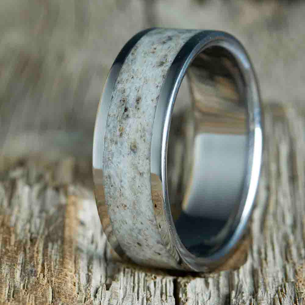 titanium and antler wedding band