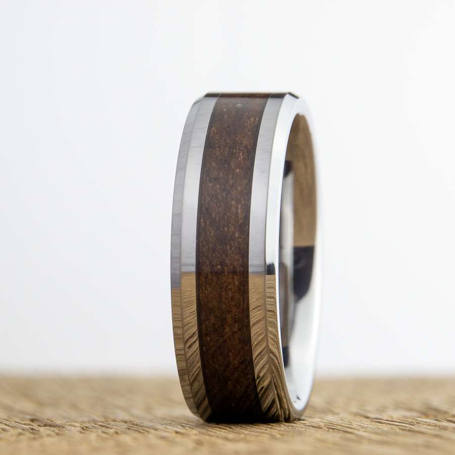 tungsten wedding ring with walnut