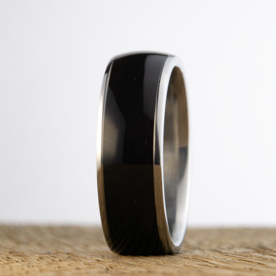 Ebony wooden wedding bands with titanium