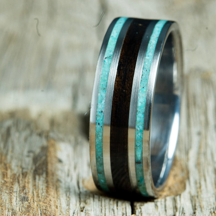 ebony turquoise and titanium wedding band