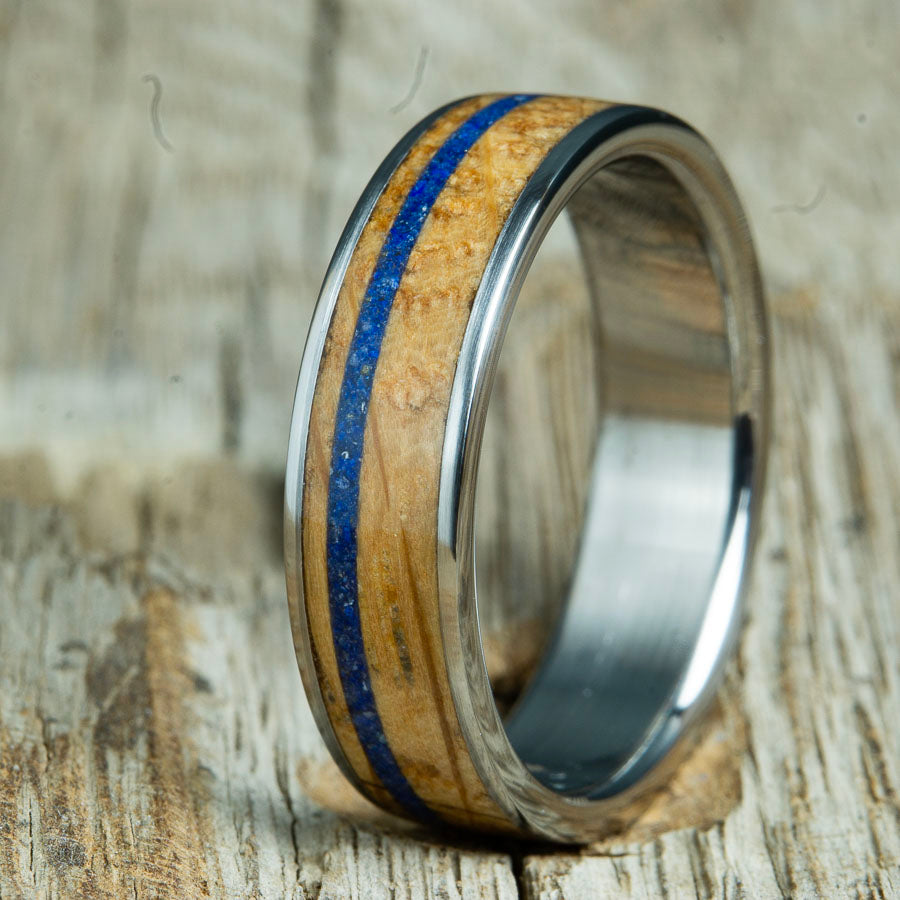 lapis stone inlay ring w/ whiskey barrel