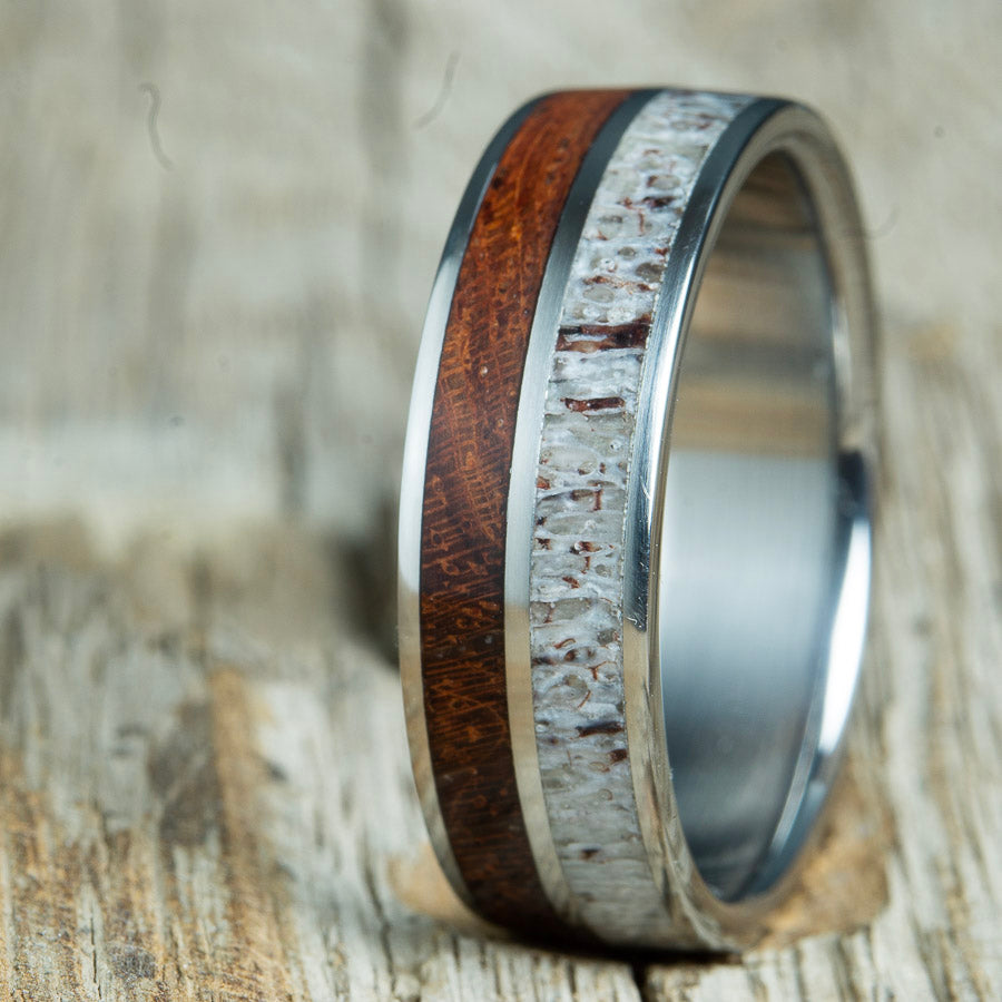 mens ring with Antler and bubinga