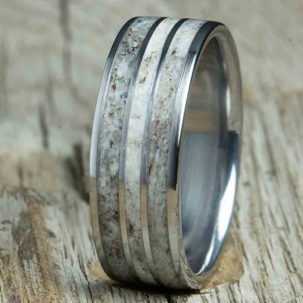 antler inlay titanium wedding band