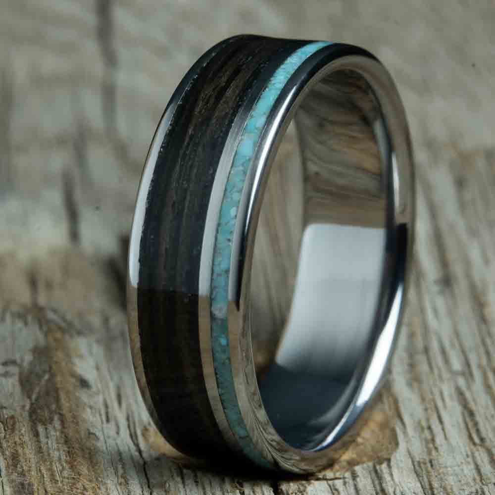whiskey barrel and titanium with turquoise ring