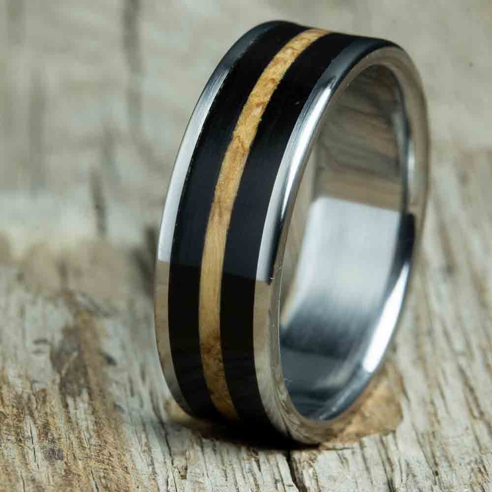 Titanium with Ebony and Whiskey wood ring