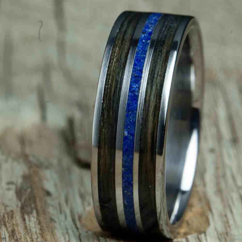 Lapis stone and Whiskey wood ring