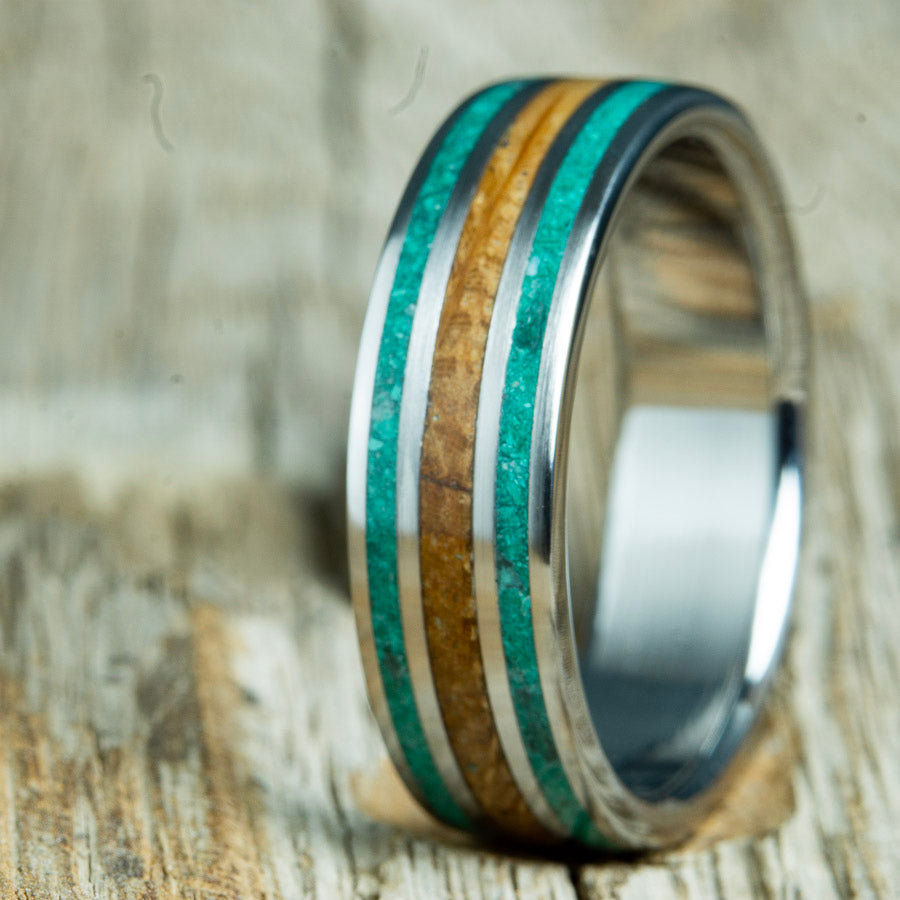 custom whiskey barrel and malachite ring