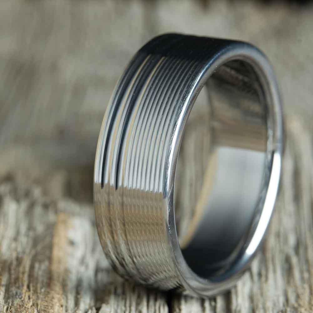 mens titanium wedding band grooved