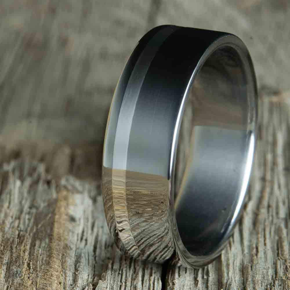 8mm mens wedding band titanium and silver