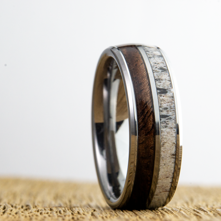 deer antler wedding band with walnut wood