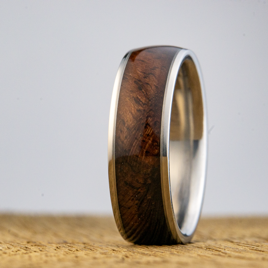 Wooden ring with gunstock walnut inlay