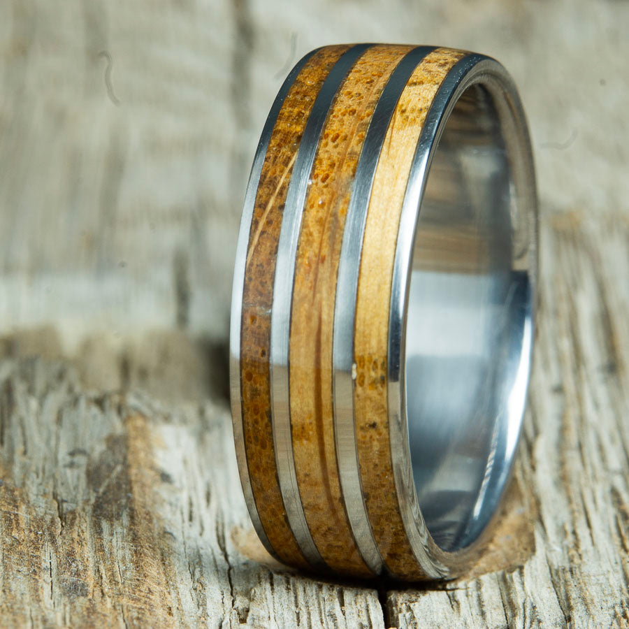 Whiskey barrel ring- wood ring with whiskey wood inlay