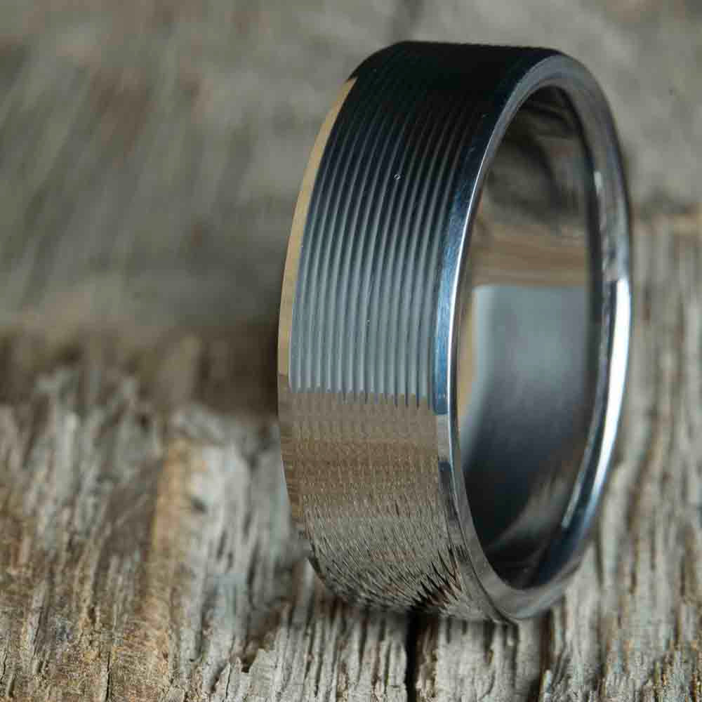 mens titanium ring beveled edge