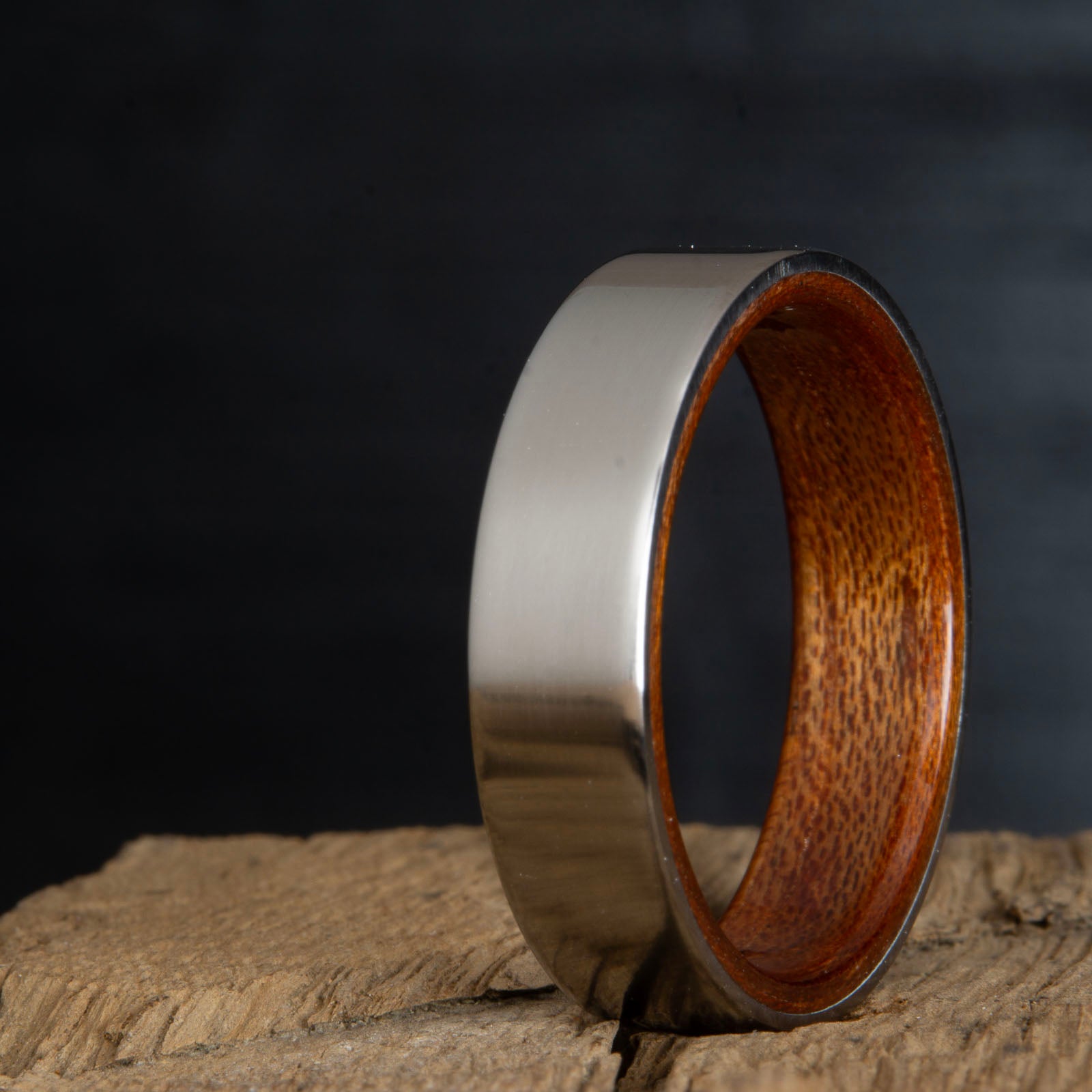 Titanium Acacia wood ring- titanium wood rings
