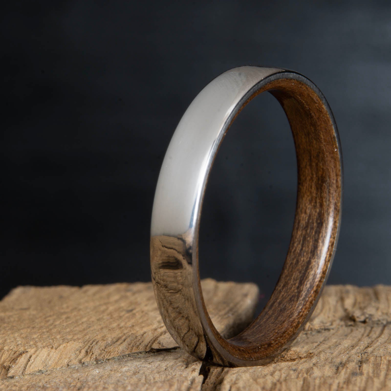 domed titanium walnut wedding band