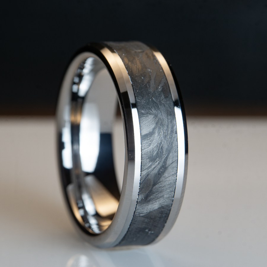 mens tungsten ring with forged carbon
