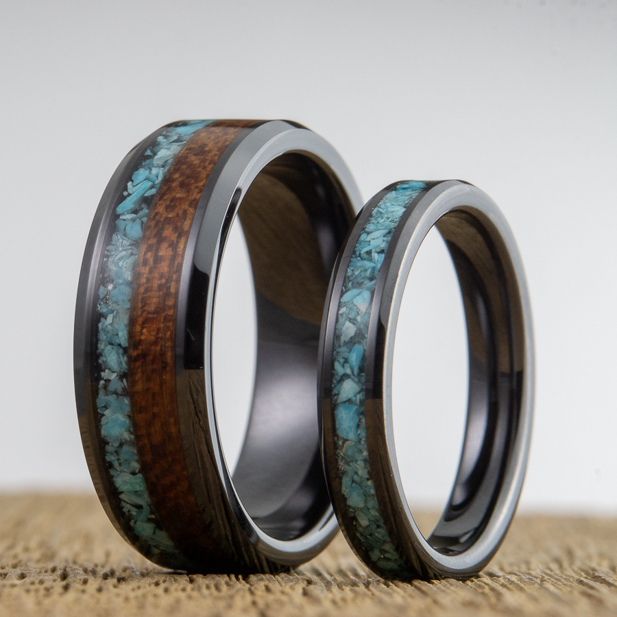 Turquoise and acacia wood wedding set