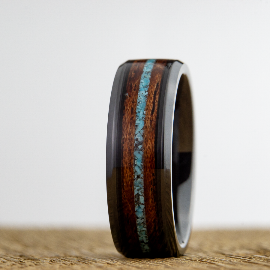 bubinga wooden ring with turquoise