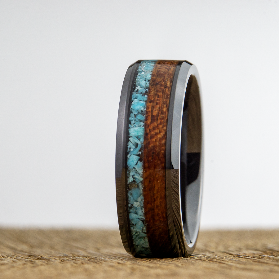 turquoise and acacia wedding band