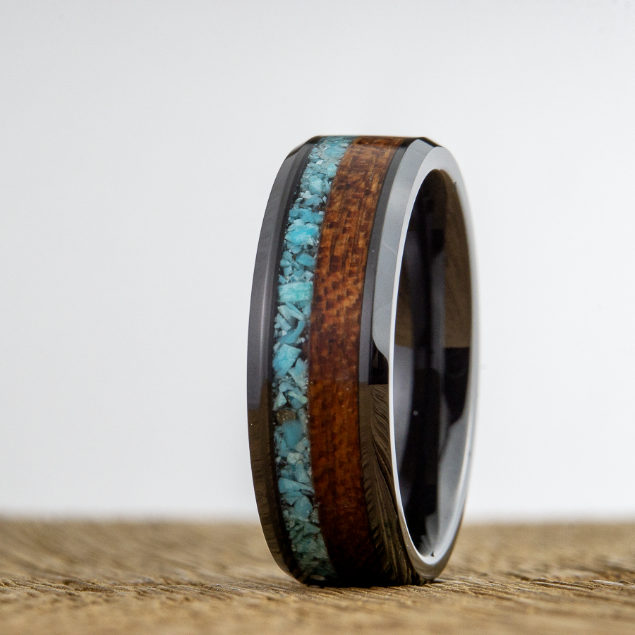 turquoise ring with black ceramic band