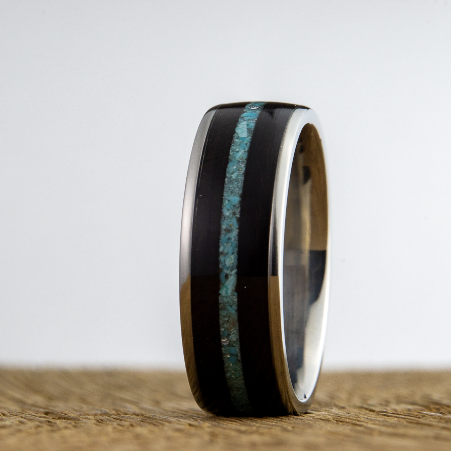 mens turquoise wedding band with ebony wood