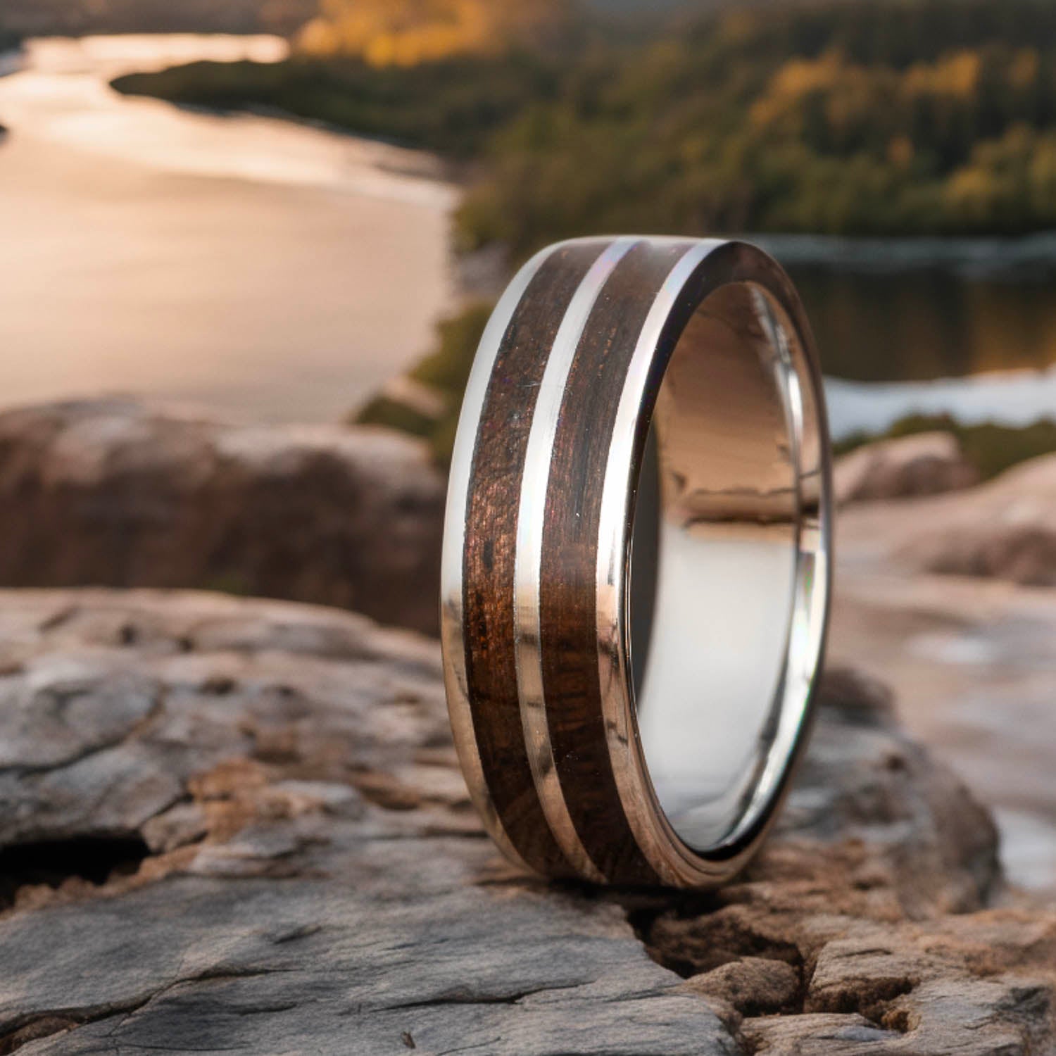 Ebony double inlay wedding band titanium