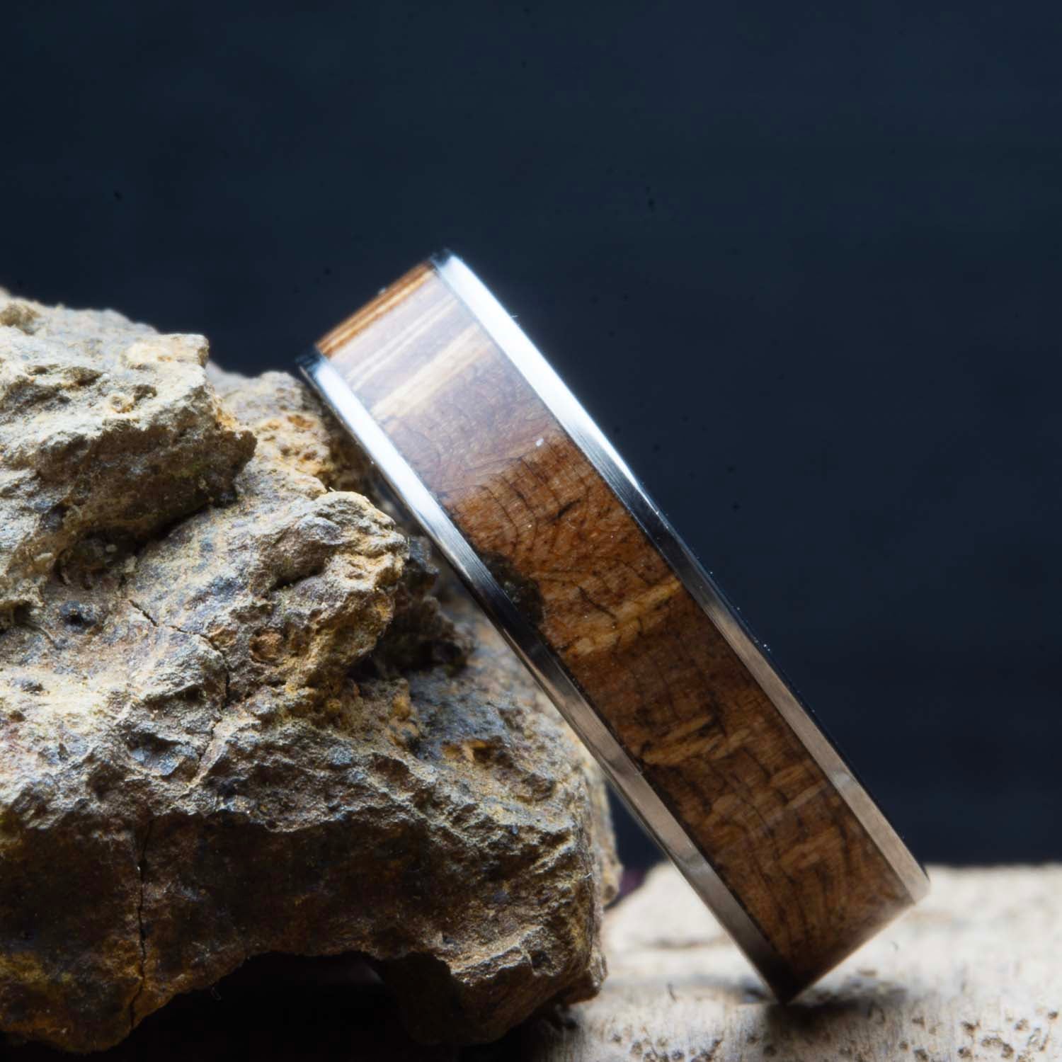 oak burl unique mens titanium wedding band