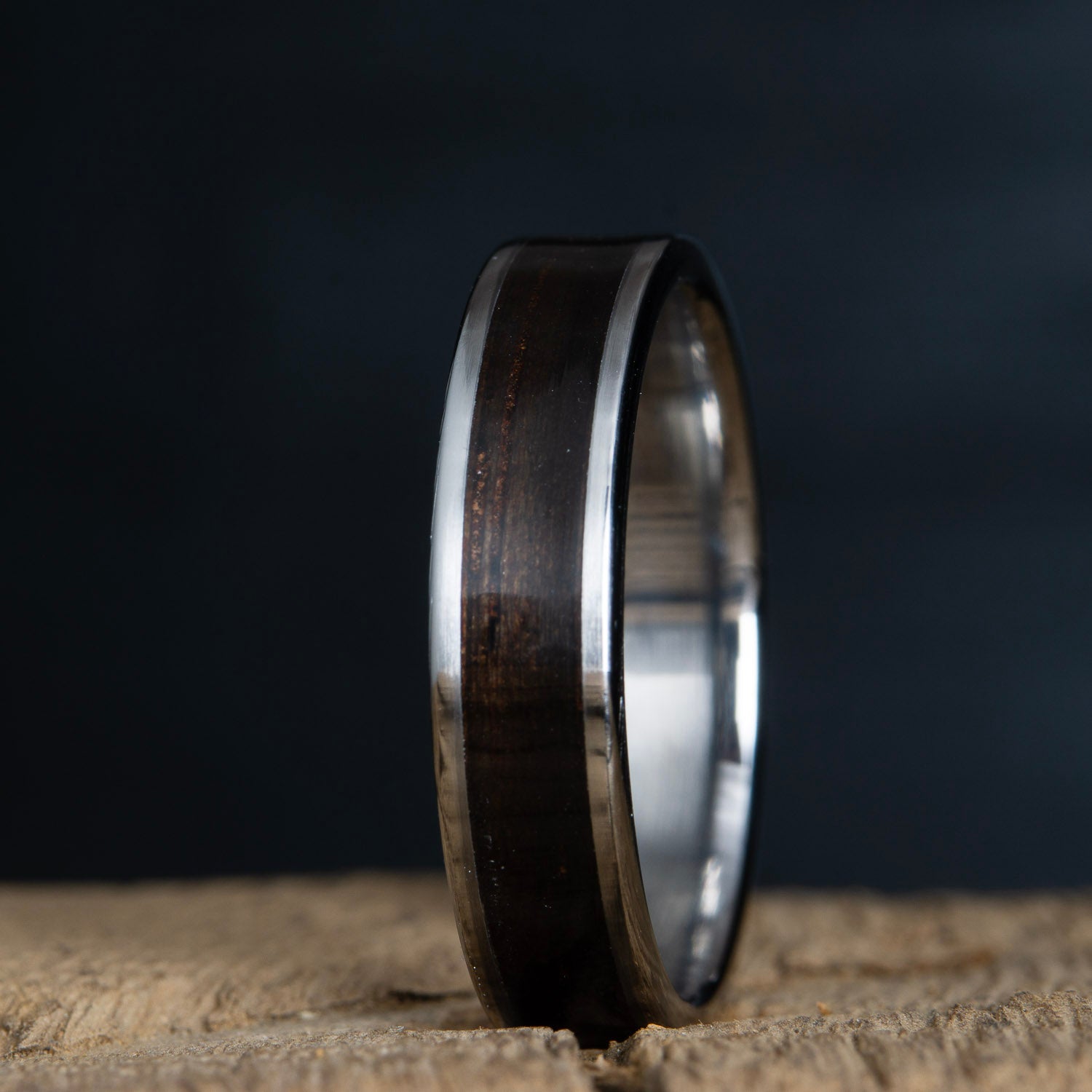 Ebony inlay titanium wedding band