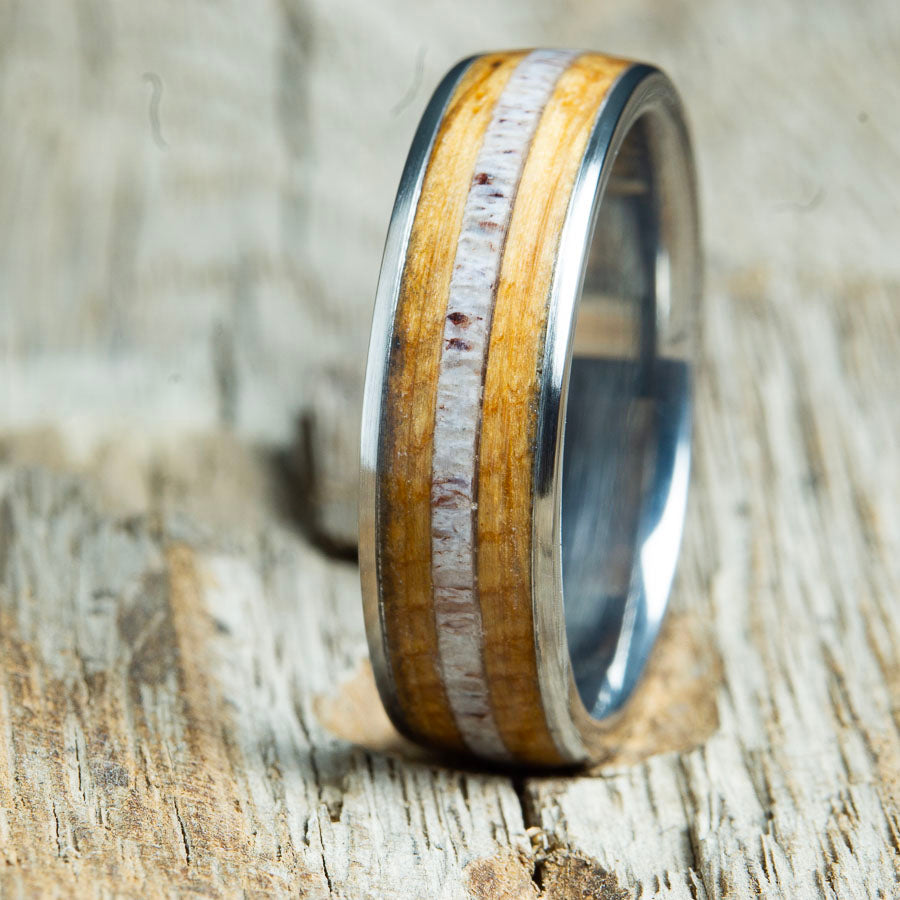 whiskey barrel wood and antlers rings
