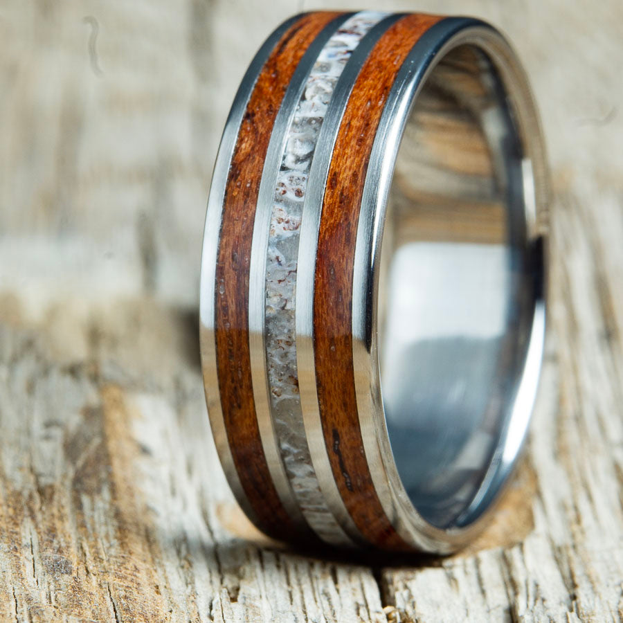 Antler and bubinga wood wedding band
