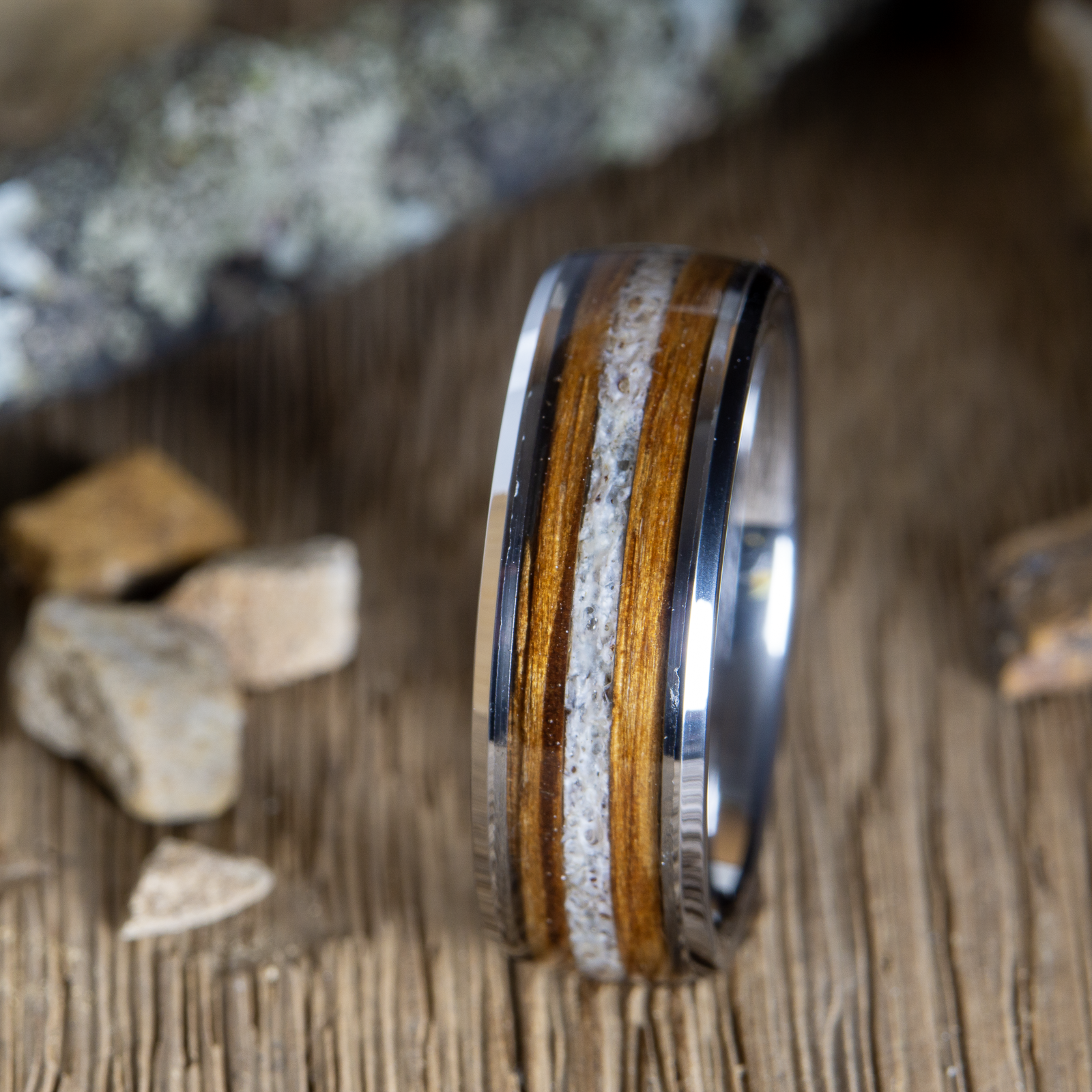 whiskey barrel antler tungsten ring