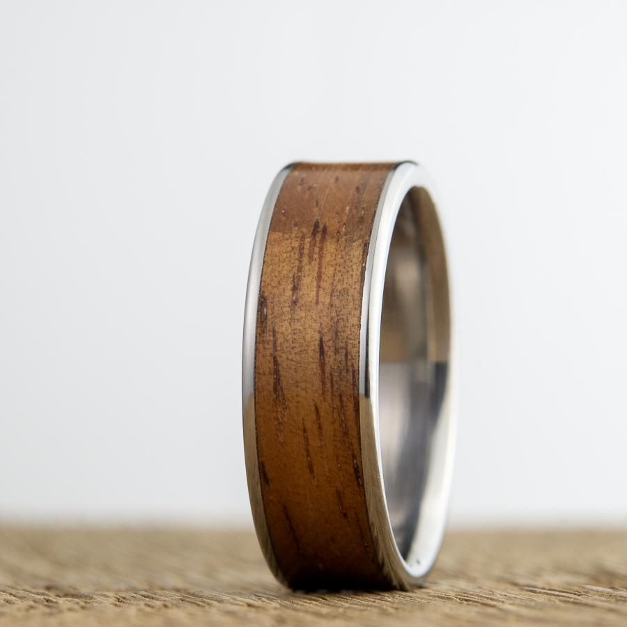 koa wood inlay wedding band