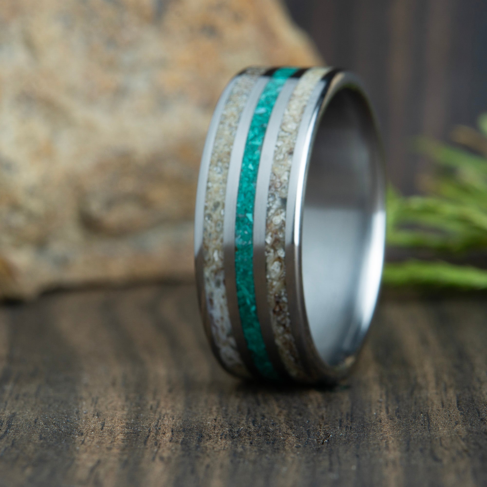 antler ring with malachite