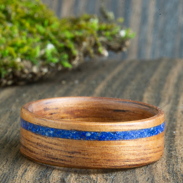 Koa bentwood ring with lapis stone inlay