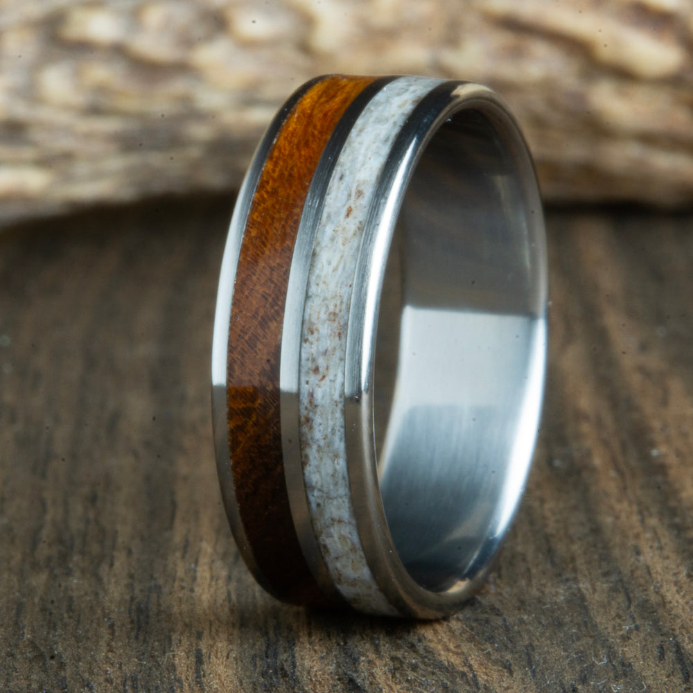 Antler ring with ironwood