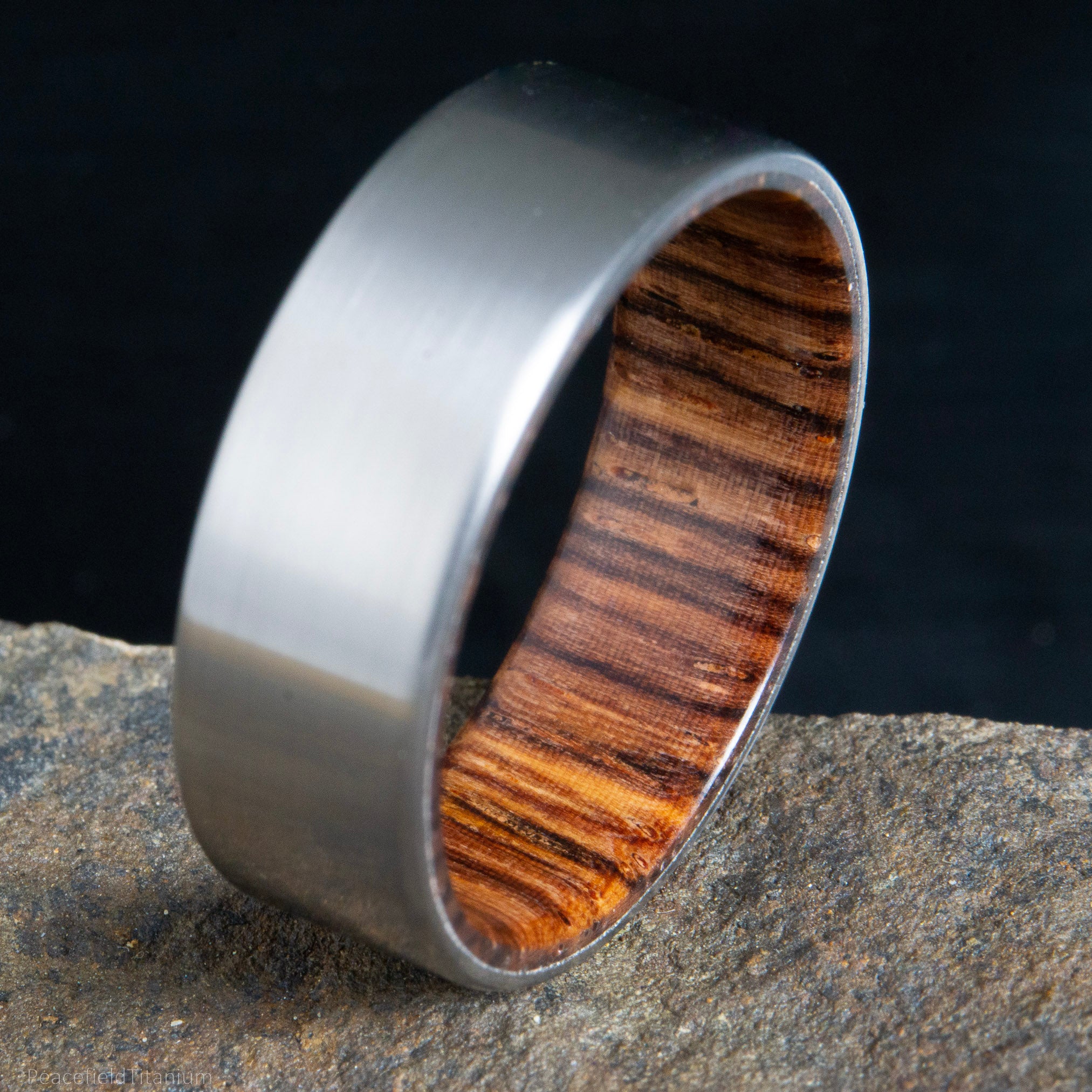 cocobolo wood ring with satin titanium, men's satin titanium and cocobolo wood wedding band