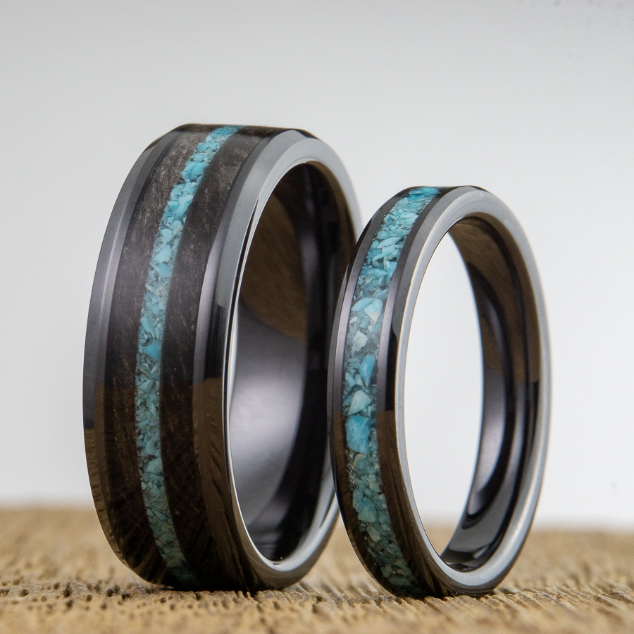black rings with turquoise