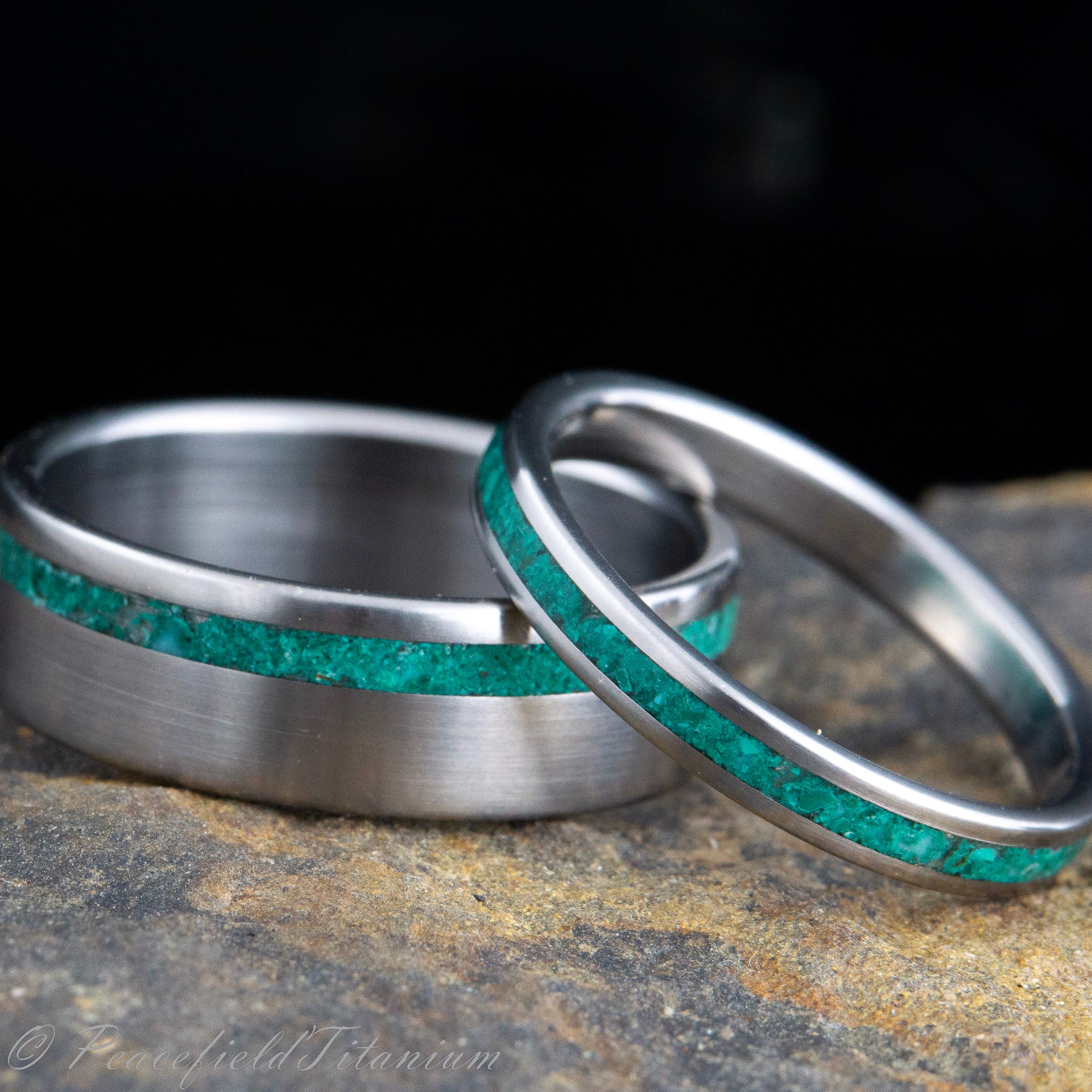 Wedding rings with genuine stone inlays – Peacefield Titanium