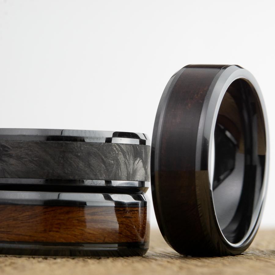 Black wedding rings , custom rings collection made by Peacefield Titanium