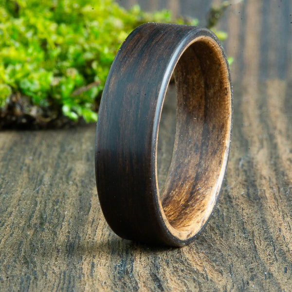 Ebony and Walnut solid wooden ring, wooden wedding bands