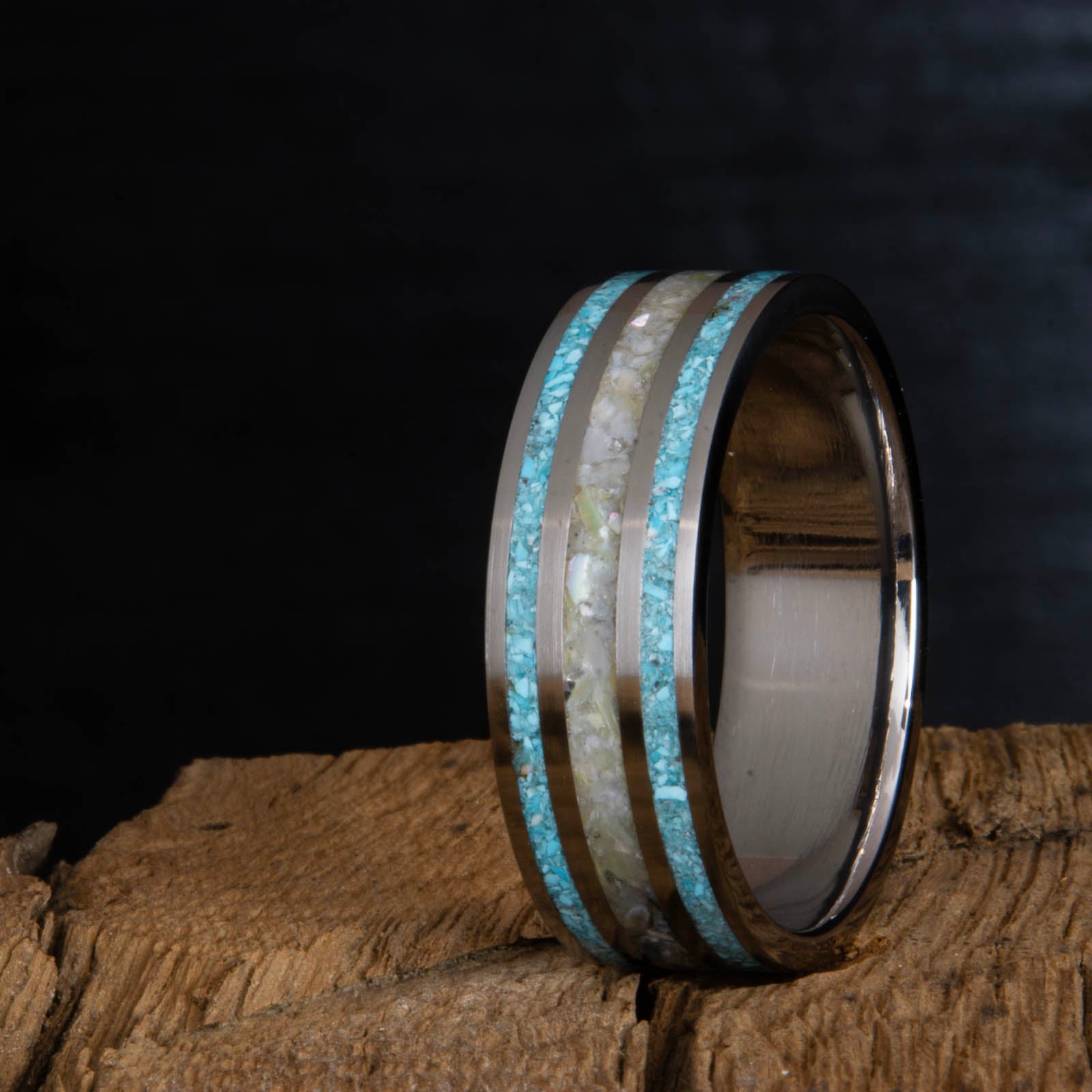 Turquoise ring with mother of pearl inlay