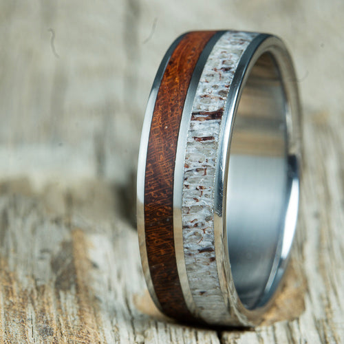 Bubinga wood ring with Antler inlay