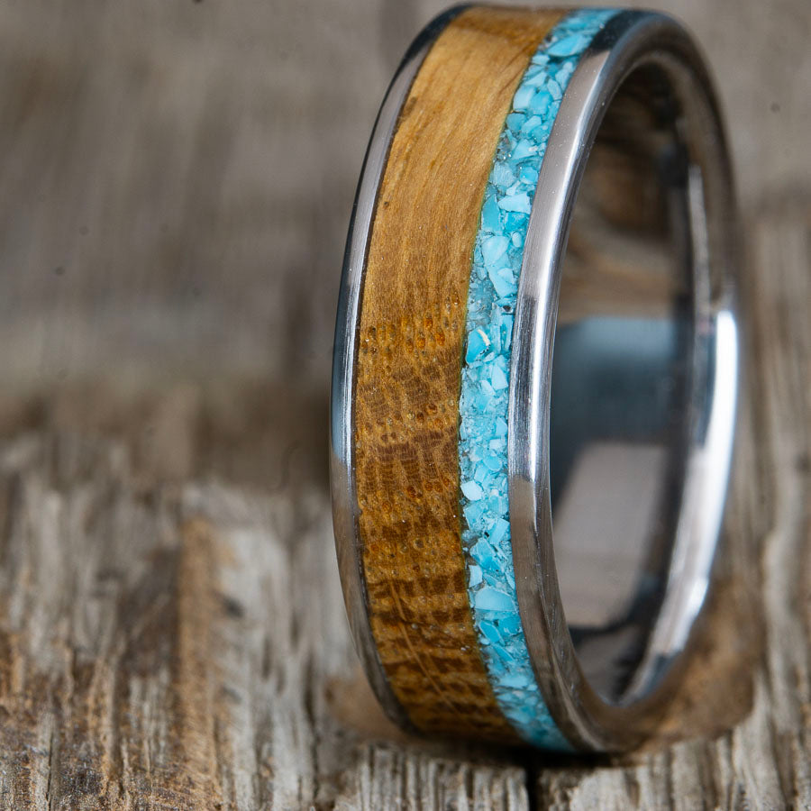 ring with barnwood and turquoise inlay