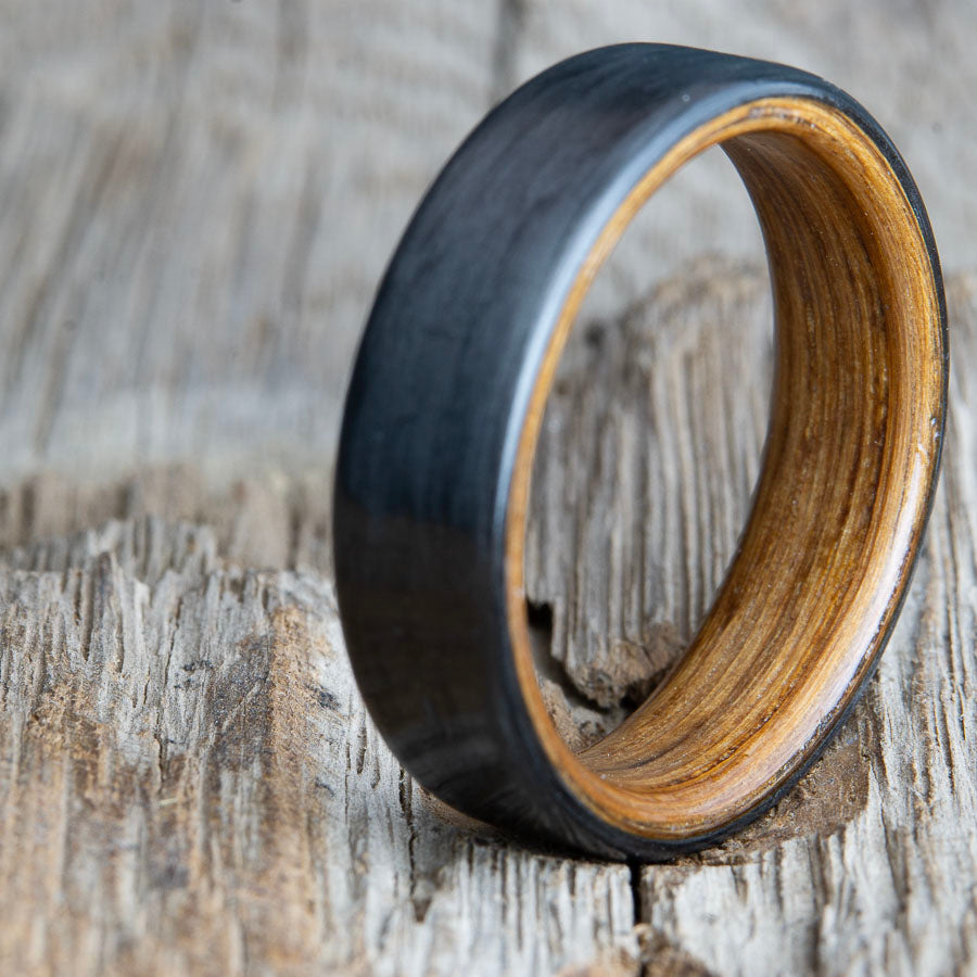 carbon fiber and whiskey barrel wood mans ring