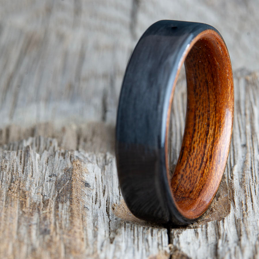 black ring with carbon fiber and Acacia wood