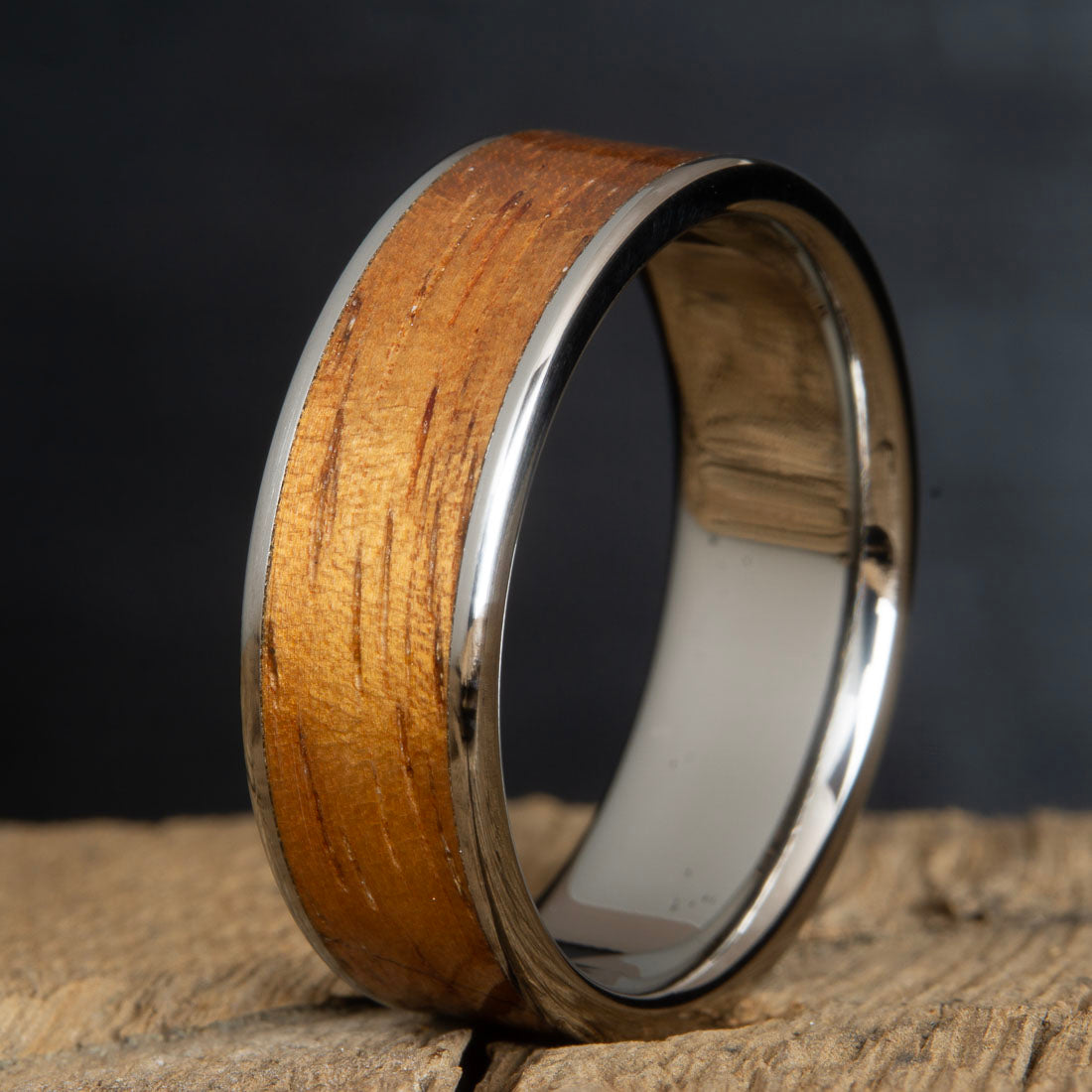 mens ring with Koa wood inlay
