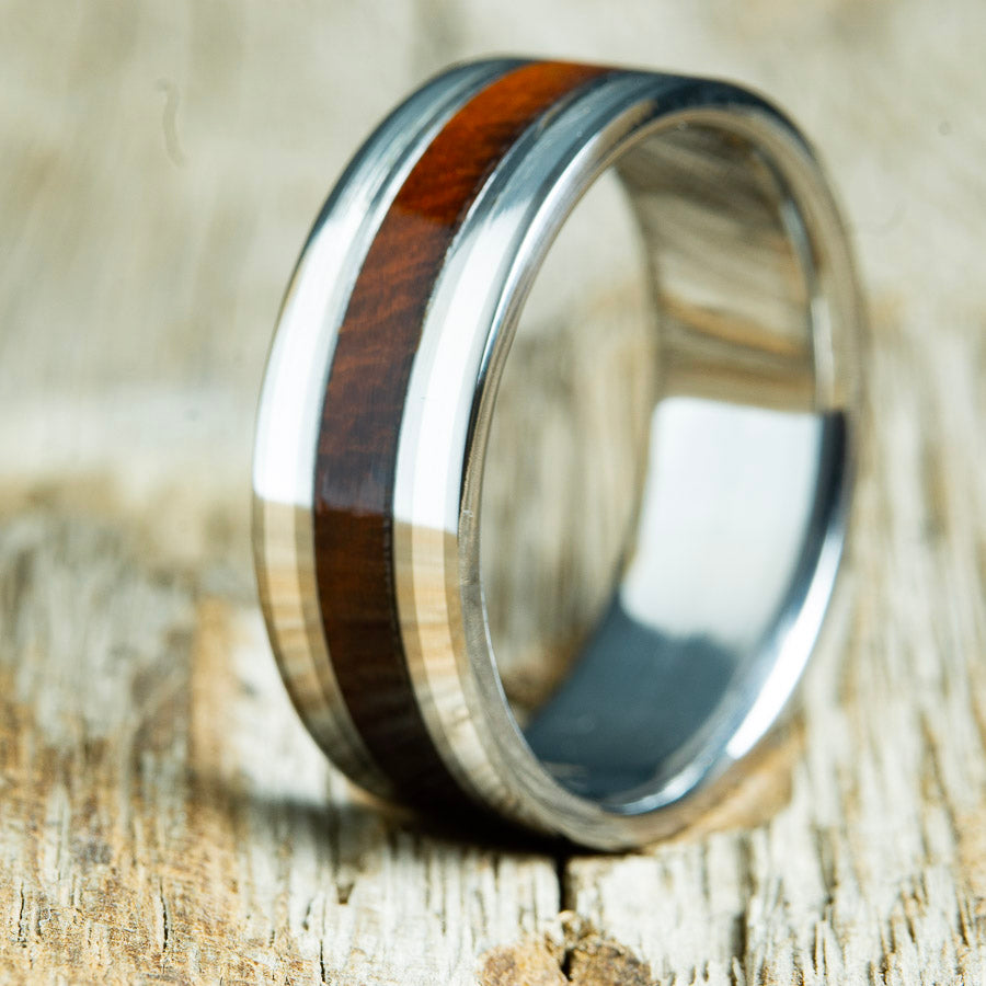 silver inlay and ironwood wood ring