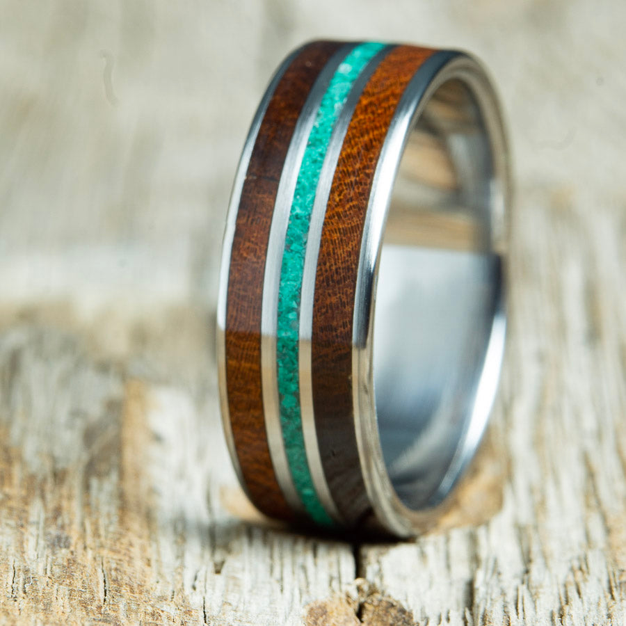 ironwood ring with malachite stone inlay ring